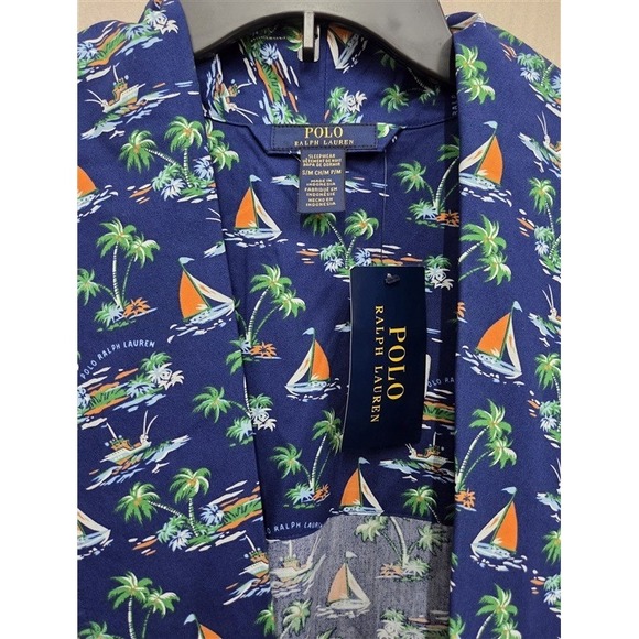 NWT Ralph Lauren S/M Tropical Island Boats Classic Woven Robe 131139